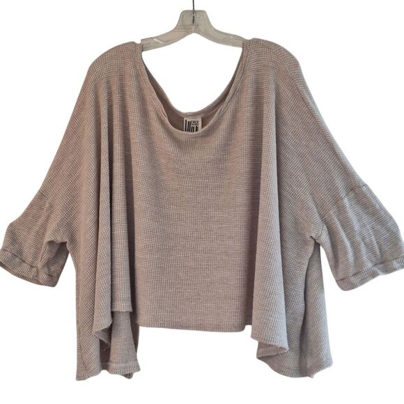 FREE PEOPLE STORYTELLER USA Made Waffle Knit Split Back TEE Swing Top OVERSIZE S - Picture 1 of 13